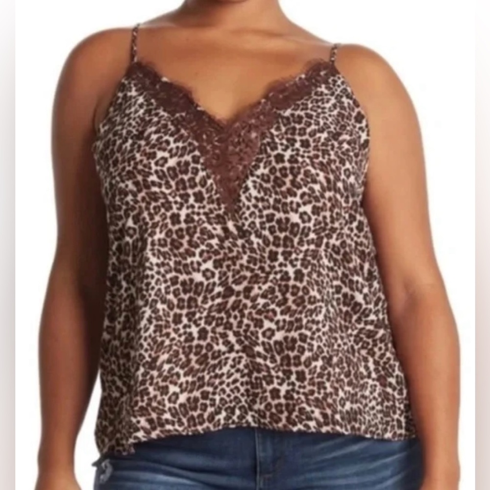 Melrose and Market Beige Animal Print Lace Trim  Lined Camisol Tank‎ Top Size 2X